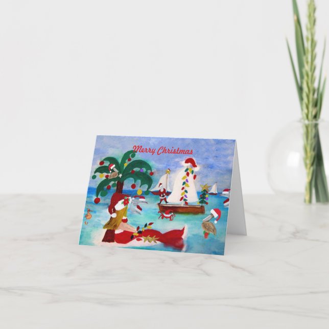 Christmas coastal boat parade Holiday cards (Front)