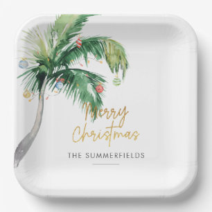 Christmas Coastal Holidays Palm Tree Paper Plate