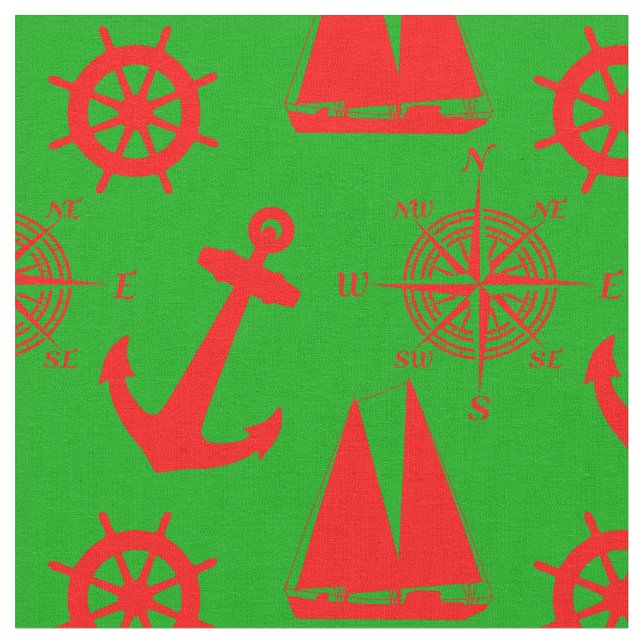 Christmas Coastal Nautical Pattern Fabric (Close Up)