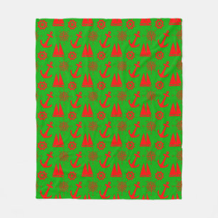 Christmas Coastal Nautical Pattern Fleece Blanket
