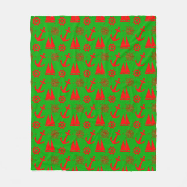 Christmas Coastal Nautical Pattern Fleece Blanket (Front)