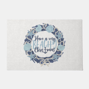 Christmas Coastal Tropical Sea Shell Wreath -Blue Doormat