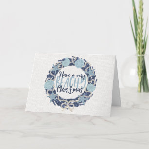 Christmas Coastal Tropical Sea Shell Wreath _Blue Holiday Card