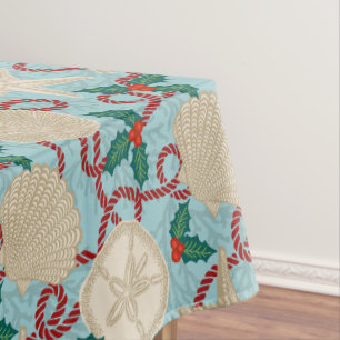 Christmas Coastal Tropical Sea Shells -Aqua Tablecloth