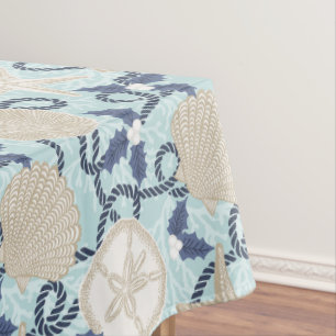 Christmas Coastal Tropical Sea Shells -Blue Tablecloth