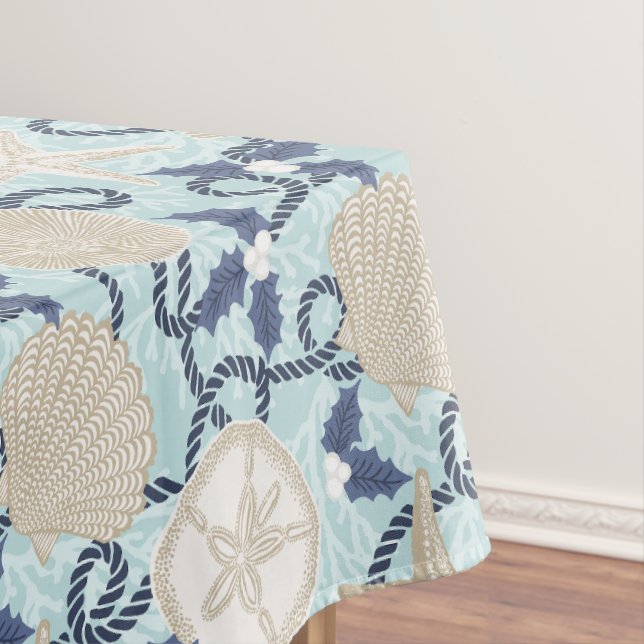 Christmas Coastal Tropical Sea Shells -Blue Tablecloth (In Situ)