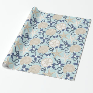 Christmas Coastal Tropical Sea Shells - Blue Wrapping Paper