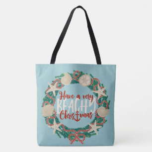 Christmas Coastal Tropical Sea Shells Reversible Tote Bag