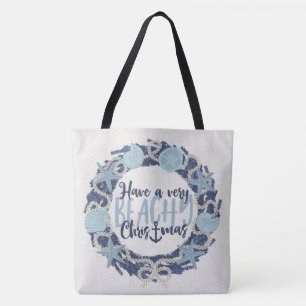 Christmas Coastal Tropical Sea Shells Reversible Tote Bag
