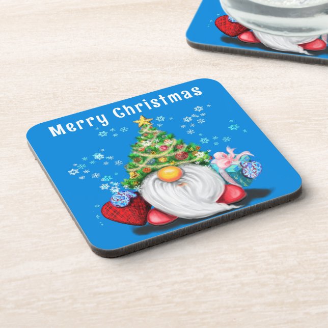 Christmas Coaster Gnome with Gift  (Left Side)