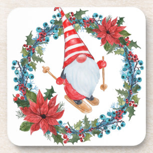 Christmas Coaster with Gnome and Wreath