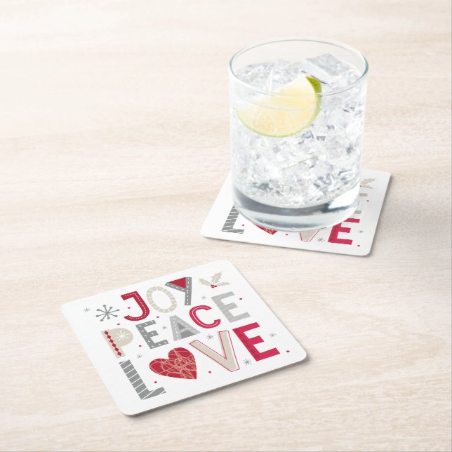 Christmas Coaster with joy peace love typography (Insitu)