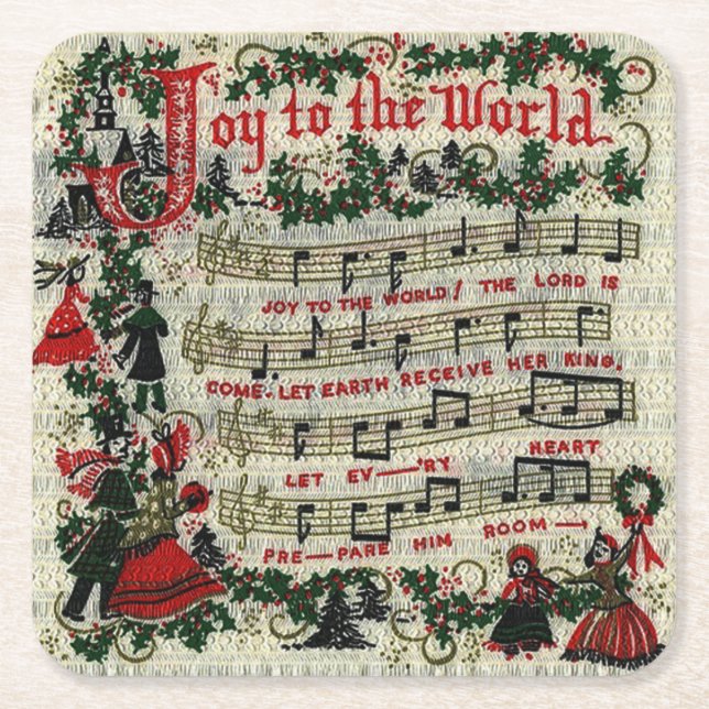 CHRISTMAS COASTERS, Joy To The World Square Paper Coaster (Front)