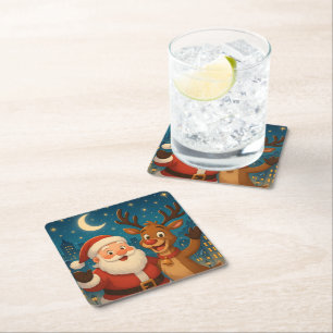 Christmas Coasters- Santa & Reindeer - Home Decor Square Paper Coaster