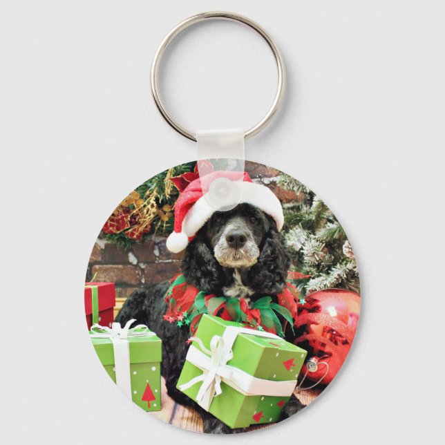 Christmas - Cockapoo - Baxter Key Ring (Front)