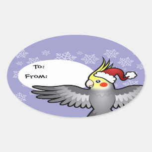 Christmas Cockatiel Oval Sticker