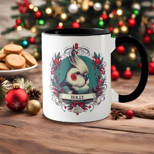 Christmas Cockatiel Vintage Illustration Bird Name Mug