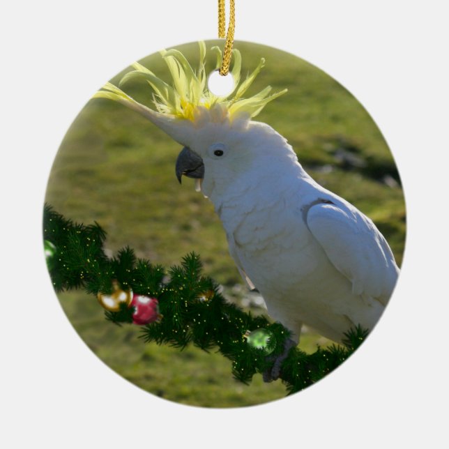 Christmas Cockatoo Bird in Australia Ceramic Tree Decoration (Front)