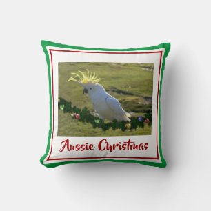 Christmas Cockatoo on Decorated Pine Bough Cushion