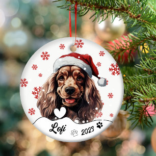 Christmas Cocker Spaniel Dog Personalised Ceramic Ornament
