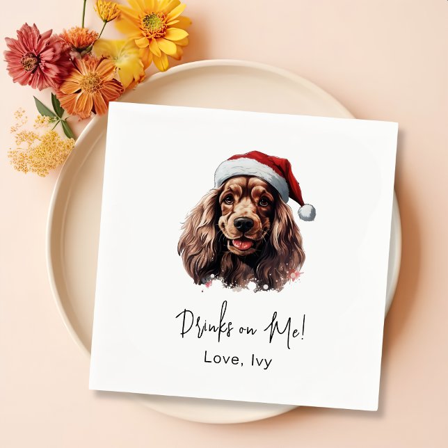 Christmas Cocker Spaniel Dog Personalised Drinks Napkin (Creator Uploaded)
