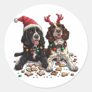 Christmas Cocker Spaniel Dogs Classic Round Sticker