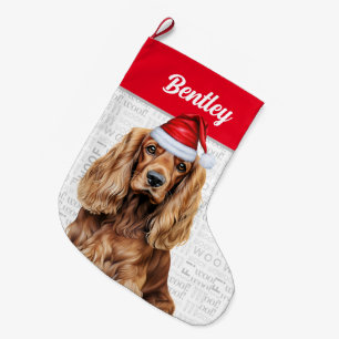 Christmas Cocker Spaniel with Dog's Name Large Christmas Stocking