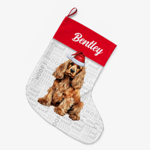 Christmas Cocker Spaniel with Dog's Name Large Christmas Stocking