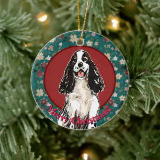 Christmas cockerspaniel floral ceramic ornament