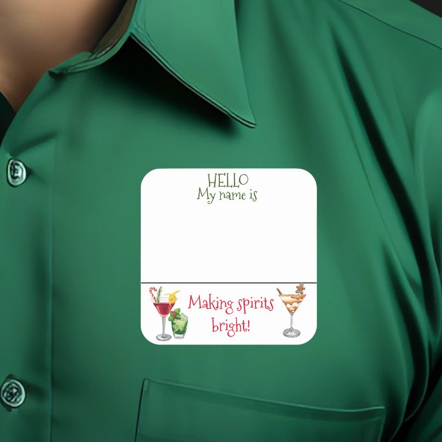 Christmas Cocktail Drinks Party Name Badge  Square Sticker (Creator Uploaded)