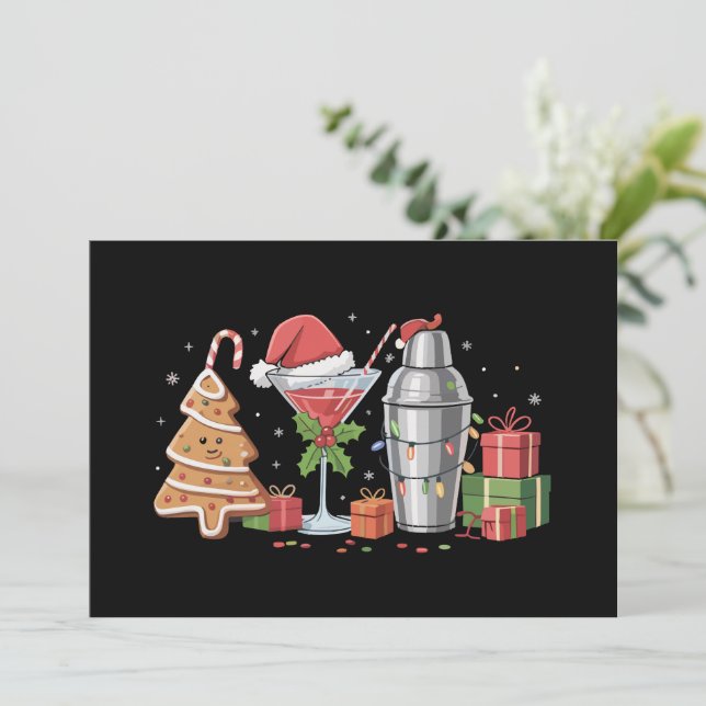 Christmas Cocktail Espresso Martini Drinking Party Holiday Card (Standing Front)
