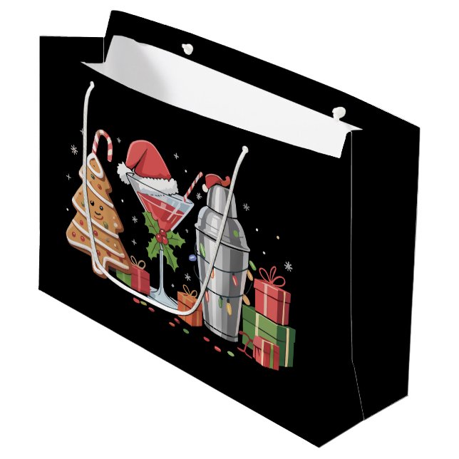 Christmas Cocktail Espresso Martini Drinking Party Large Gift Bag (Front Angled)