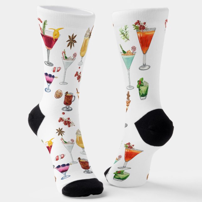 Christmas Cocktail Fun Drinking Party Pattern Socks (Angled)
