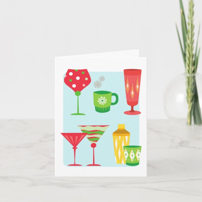 Christmas Cocktail Glasses Mid Century Modern Holiday Card (Front)