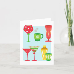 Christmas Cocktail Glasses Mid Century Modern Holiday Card