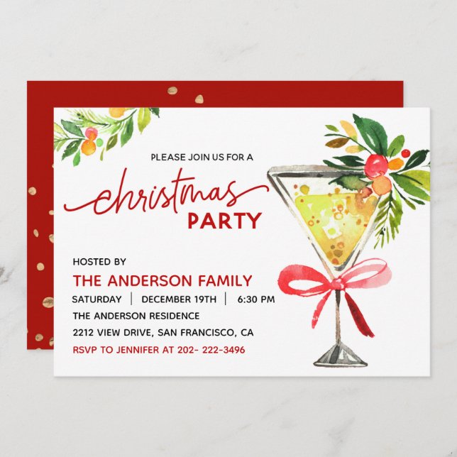 Christmas Cocktail Holiday Party Invitation (Front/Back)