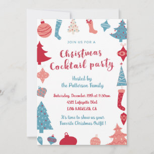 Christmas Cocktail Invitation Cute Pink and Blue