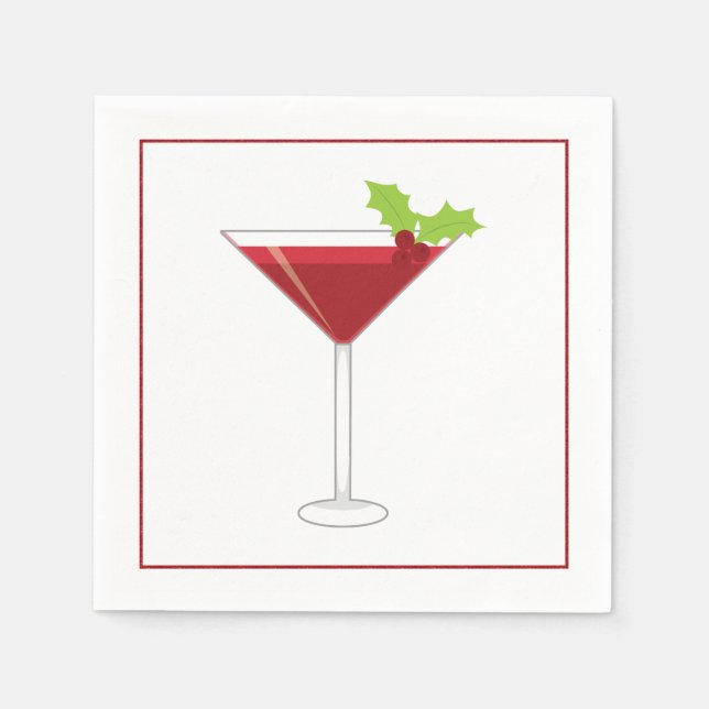 Christmas Cocktail Napkin with martini, olive and (Front)