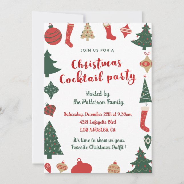 Christmas Cocktail Party Cute Trees Socks Invitation (Front)
