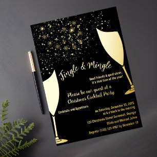 Christmas Cocktail Party Invitation Gold and black