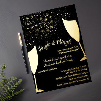 Christmas Cocktail Party Invitation Gold and black