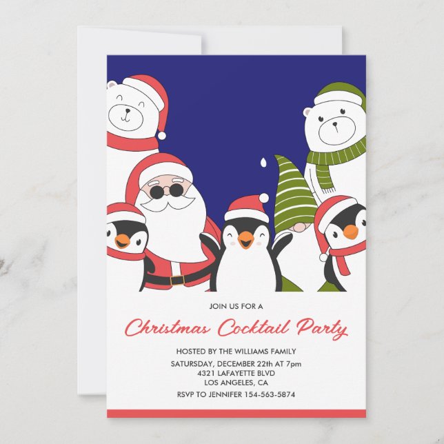 Christmas Cocktail Party invite Cool Santa Bear (Front)