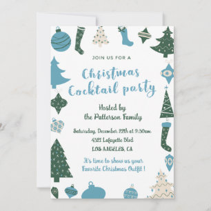 Christmas Cocktail Party Invite Cute green blue