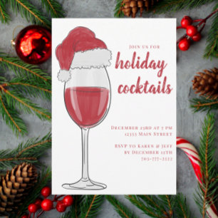 Christmas Cocktail Party / Red Wine Santa Hat Invitation