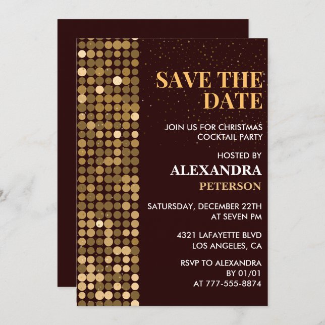 Christmas Cocktail Party Save the date Gold Invitation (Front/Back)