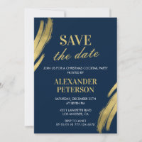 Christmas Cocktail Party Save the date Navy Gold
