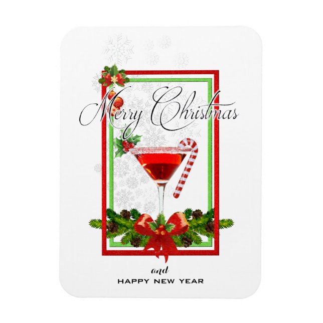 Christmas Cocktail Watercolor Art Magnet (Vertical)