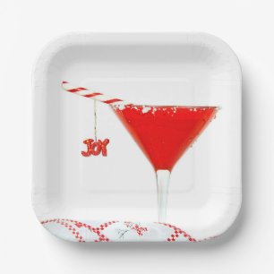 Christmas Cocktail with Candy Cane  Paper Plate