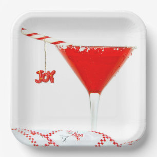 Christmas Cocktail with Candy Cane  Paper Plate