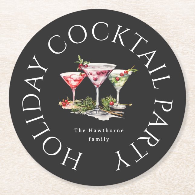 Christmas Cocktail's Elegant Party Round Paper Coaster (Front)